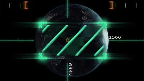 Vertical beam activating Earth HUD scanning midlatitudes readouts updating Stock Footage 328396599