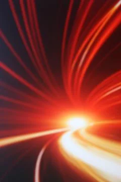 Vertical beautiful digital dynamic pattern. Red and orange light beams. Stock Photos