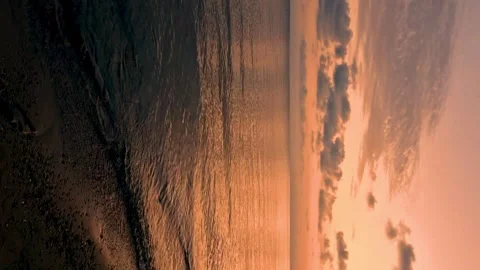 Vertical, Beautiful Orange Yellow Sunset Sky Sea Sun Colorful Clouds Waves Mount Video stock 289523742