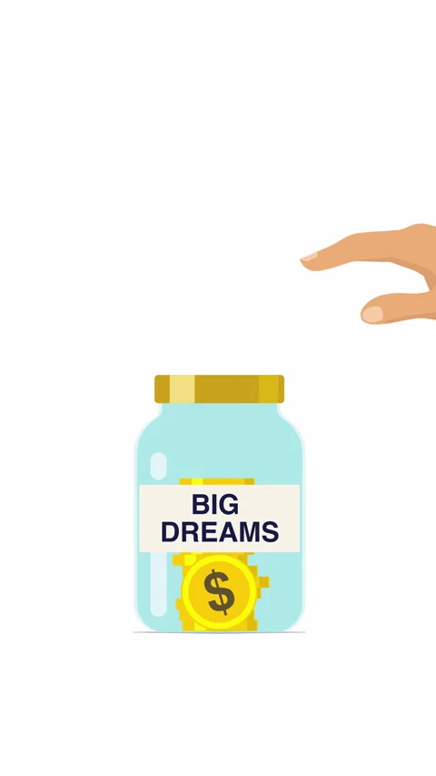 Vertical Big Dreams Savings Jar Animation with Coins Stock Footage 335896232