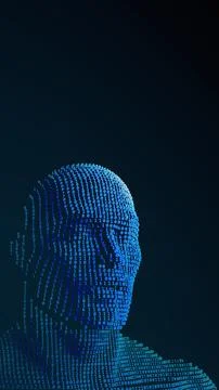 Vertical binary humanoid face in profile on a dark gradient background, rep.. Stock Photos
