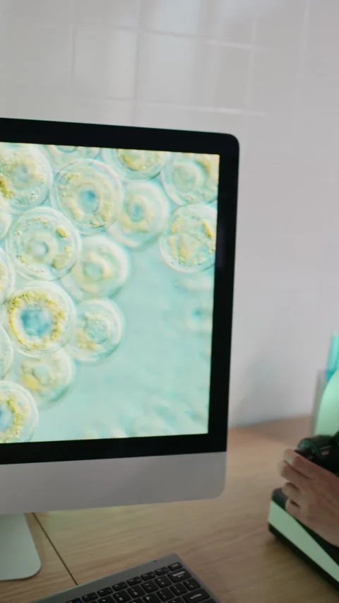 Vertical of Biologist Examining Molecules Using Microscope and Computer in Lab Stock Footage 332359491