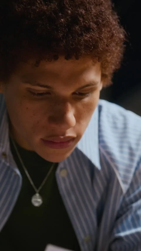 Vertical of Biracial Man Reviewing Script with Pen during Theater Rehearsal Stock Footage 344533046