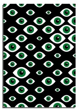Vertical black abstract background with green witch eyes, cover, title page.. Illustrazione stock