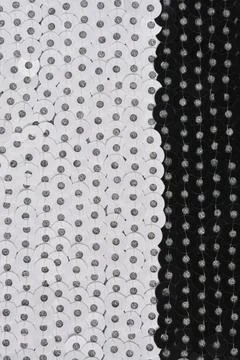 Vertical Black and White Sequin Fabric Background Stock Photos