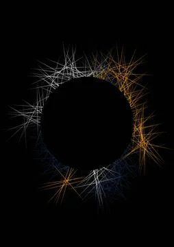 Vertical black background with circle in the center on colored lines Stock Illustration