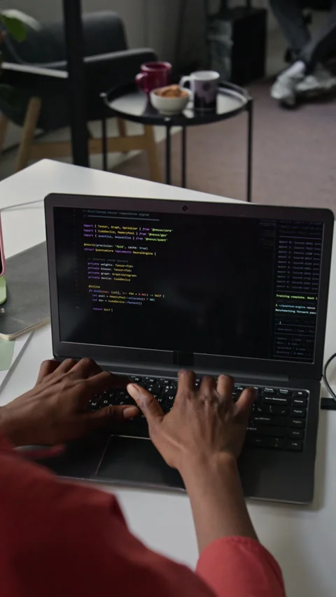 Vertical of Black Female Software Engineer Coding on Laptop in Office Stock Footage 336718221