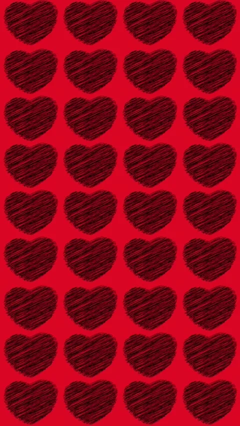 Vertical Black Love Heart scribble pattern animation in red background Stock Footage 306211729