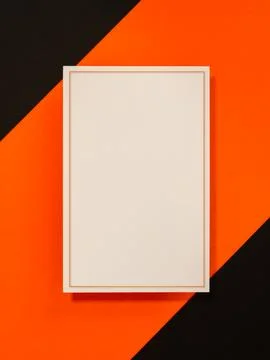 Vertical blank white card mockup with thin orange border and soft shadow on.. Stock Photos