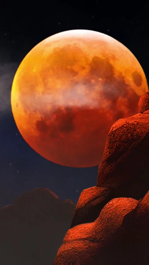 Vertical Blood Moon View Through Cliffs 4K Loop Stock Footage 274408248