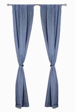Vertical blue curtains isolated on white background Photos