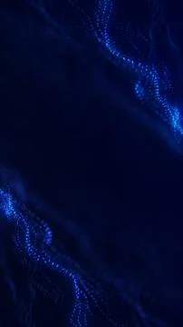 Vertical blue digital particle wave background with glowing dots and deep d.. Stock Illustration