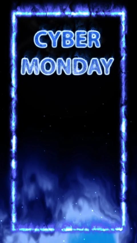Vertical Blue Fire Frame with Cyber Monday Text on Black Background Stock Footage 341550471