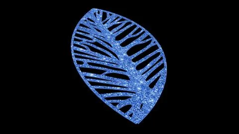 Vertical Blue Glitter Skeleton Leaf Silhouette on Black Background Stock Illustration