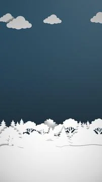 Vertical blue gradient background with paper cut forest along the bottom and Stock Illustration