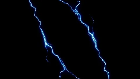 Vertical Blue Lightning Strike Descending Through Dark Background High Voltage Stock Footage 335980903