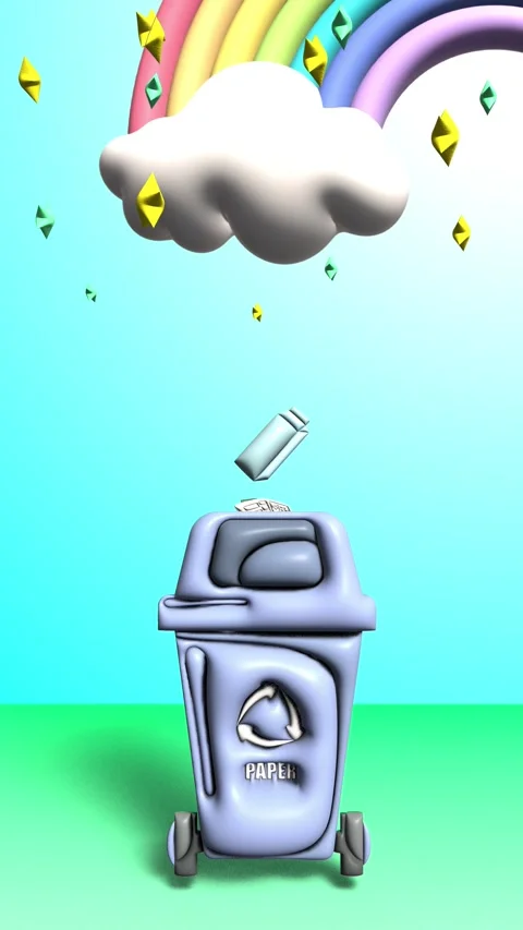 Vertical blue paper separate recycling bin 3d animation world environment day Stock Footage 306662310