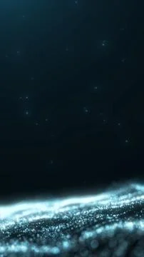 Vertical blue particle wave over deep space background with glowing bokeh a.. Stock Illustration