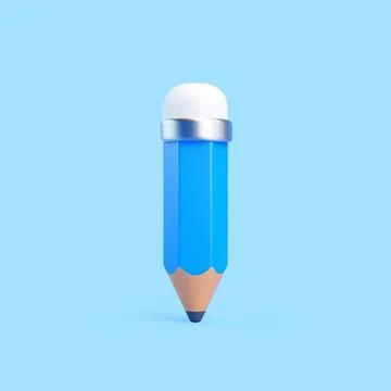 Vertical Blue Pencil with Eraser in 3D Cartoon Style Illustrazione stock