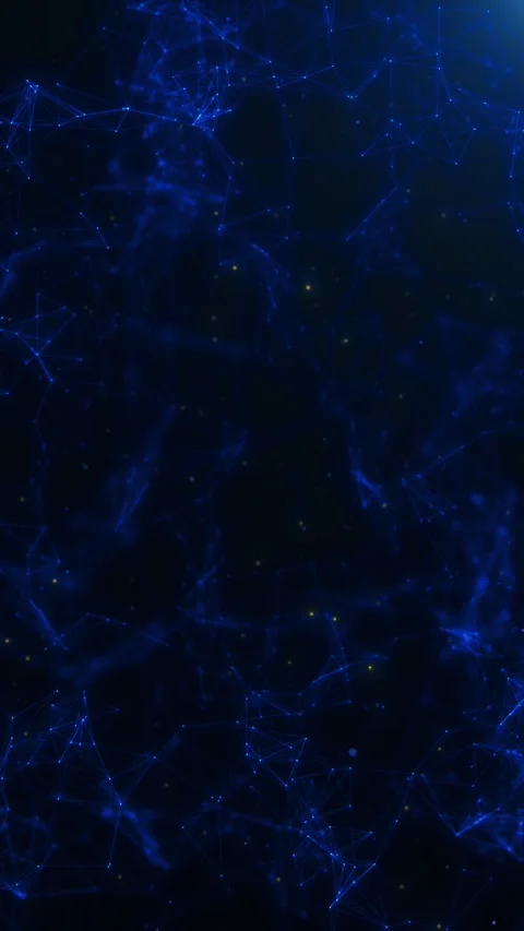 Vertical blue plexus network polygon lines, glowing nodes, dark depth, and float Stock Footage 340558119