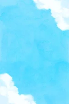 Vertical blue sky with white clouds watercolor Stock Illustration