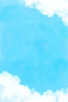 Vertical blue sky with white clouds watercolor Stock Illustration