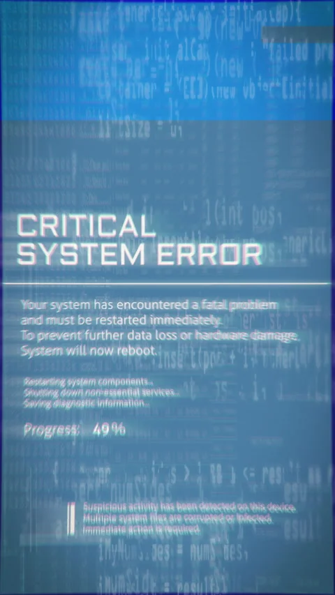 Vertical blue system crash screen with critical system error message and Stock Footage 328698895