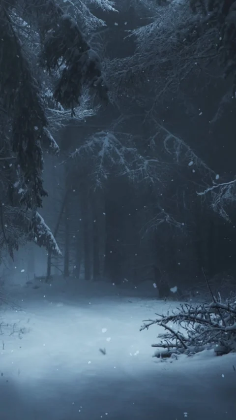 Vertical Blue Winter Forest Snowy Night 4K Loop Stock Footage 276283833