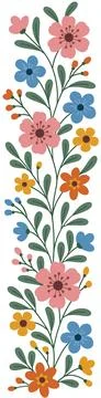 Vertical border with bright spring flowers. Flowers decor in flat design styl Stock Illustration