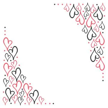 Vertical border with doodle black and red heart and place for text. Valentine Stock Illustration