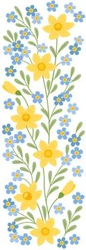 Vertical border with spring flowers. Flowers decor in flat design style Stock Illustration