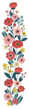Vertical borderwith bright spring flowers Stock Illustration