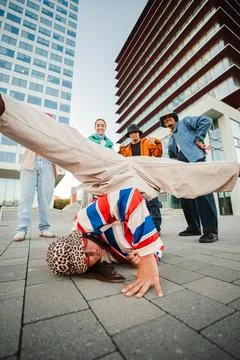 Vertical. Breakdancing Performance Capturing the Energy and Passion of Street Stock Photos
