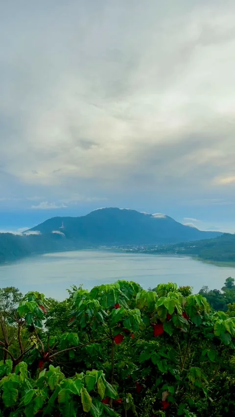 Vertical - Breath-taking Panoramic View of Buyan and Tamblingan Lakes Bali Stock Footage 335198802