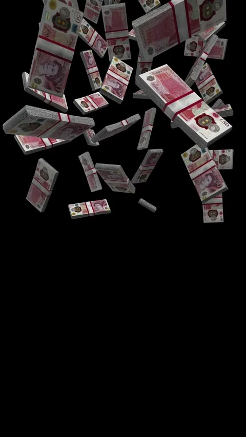 Vertical British Pound Sterling Falling Animation Stacks Of Money on Black S Stock Footage 285174396