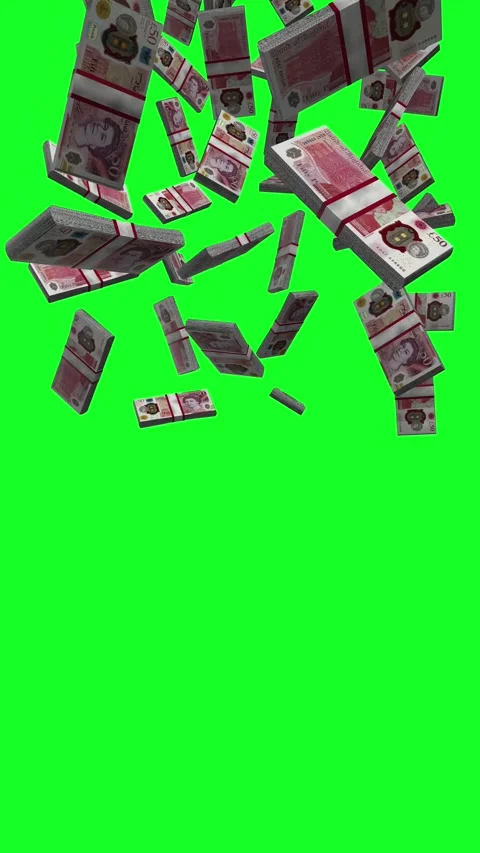 Vertical British Pound Sterling Falling Animation Stacks Of Money on Green S Stock-Footage 285189888