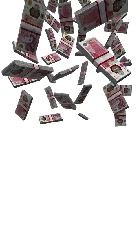 Vertical British Pound Sterling Falling Animation Stacks Of Money on White S Stock Footage 285270464