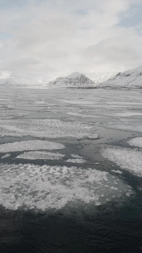 Vertical Broken Sea Ice Drifting Through Arctic Fjord in Svalbard Stock Footage 340035989