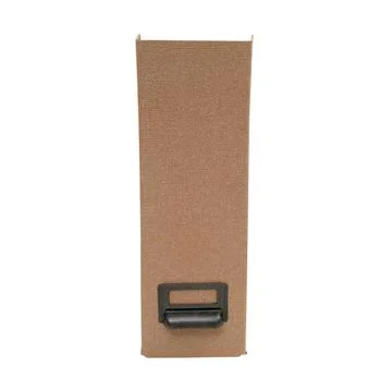 Vertical brown file folder with black pull tab. Cardboard document storage .. Stock Photos
