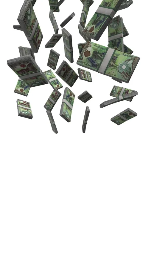 Vertical Brunei 10000 Ringgit Falling Animation Stacks Of Money on White Scr Vídeos de archivo 302588603