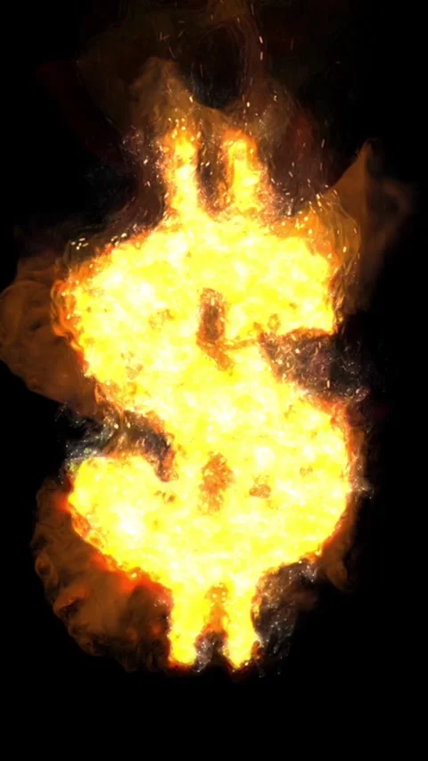Vertical Burning Dollar Sign on Black 4K Loop Video stock 273954870