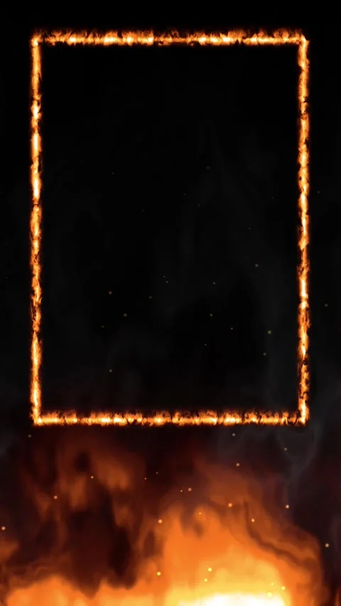 Vertical Burning Fire Frame with Smoke and Ground Flames on Black Background Stock Footage 339835657