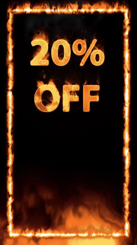 Vertical Burning Fire Frame with Twenty Percent Off Sale Text Stock Footage 341548969