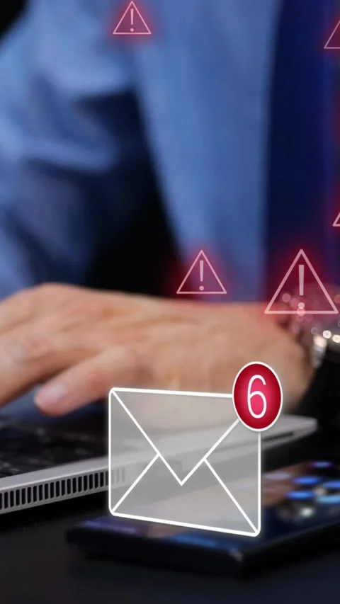Vertical of businessman typing on laptop when phishing alert message appears 库存影片 339876305
