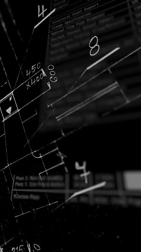 Vertical CAD Drafting Screen Displaying Precision Mechanical Blueprint Stock-Footage 341927089