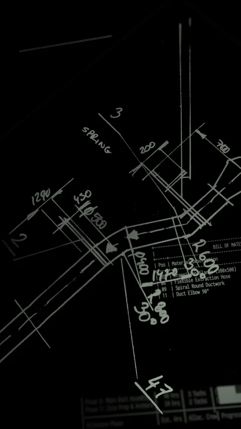 Vertical CAD Engineering Blueprint Screen displaying HVAC Mechanical Project Stock Footage 342018607