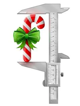 Vertical caliper measures candy cane with bow Stock Illustration