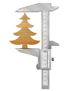 Vertical caliper measures christmas tree of wood Stock Illustration