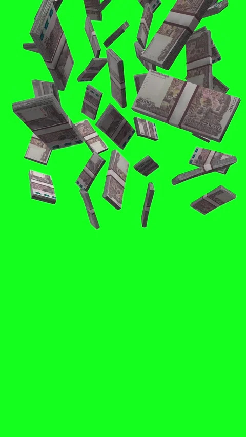 Vertical Cambodian Riel Falling Animation Stacks Of Money on Green Backgroun Видео 301114852