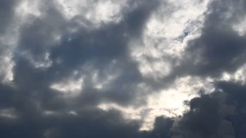 Vertical camera panning from stormy clouds to the baltic sea Video stock 142087592